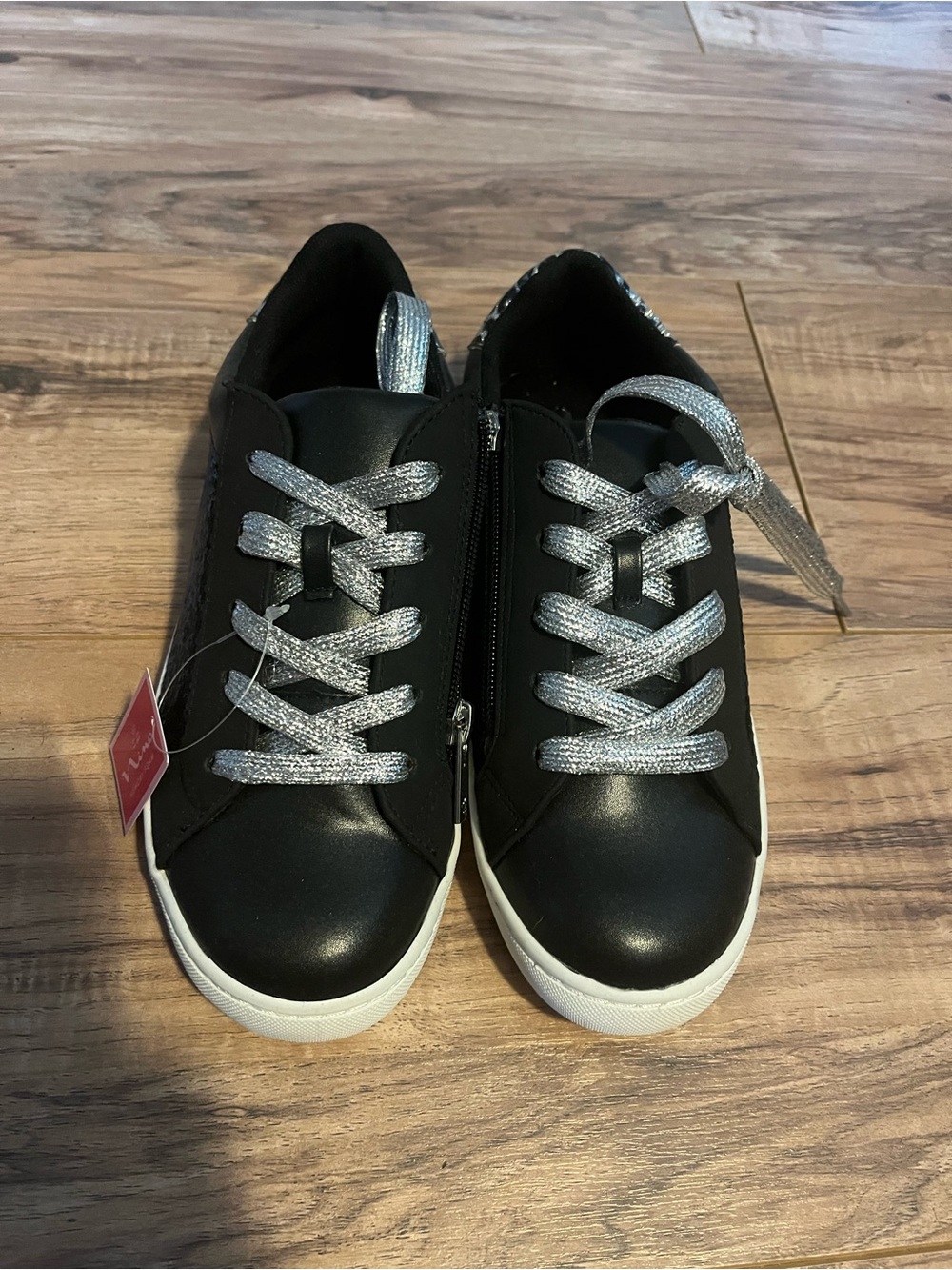 Black Low-Top Sneakers with Silver Laces